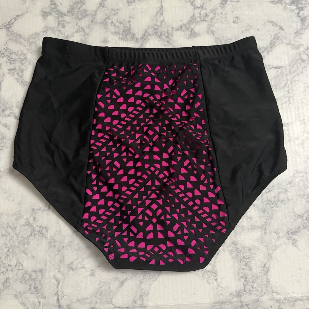Torrid Bikini Black Hot Pink Bottoms Size 0 Swimsuit Cutout High Waist Coverage - Picture 4 of 5